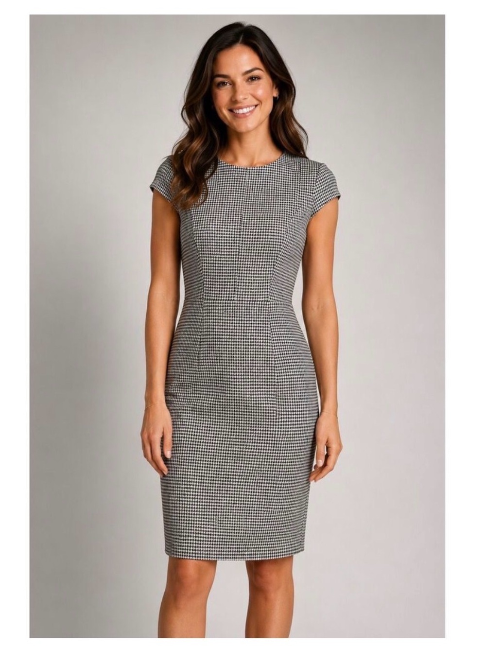 H&M Black and White Houndstooth Mini Sheath Dress Sz 2